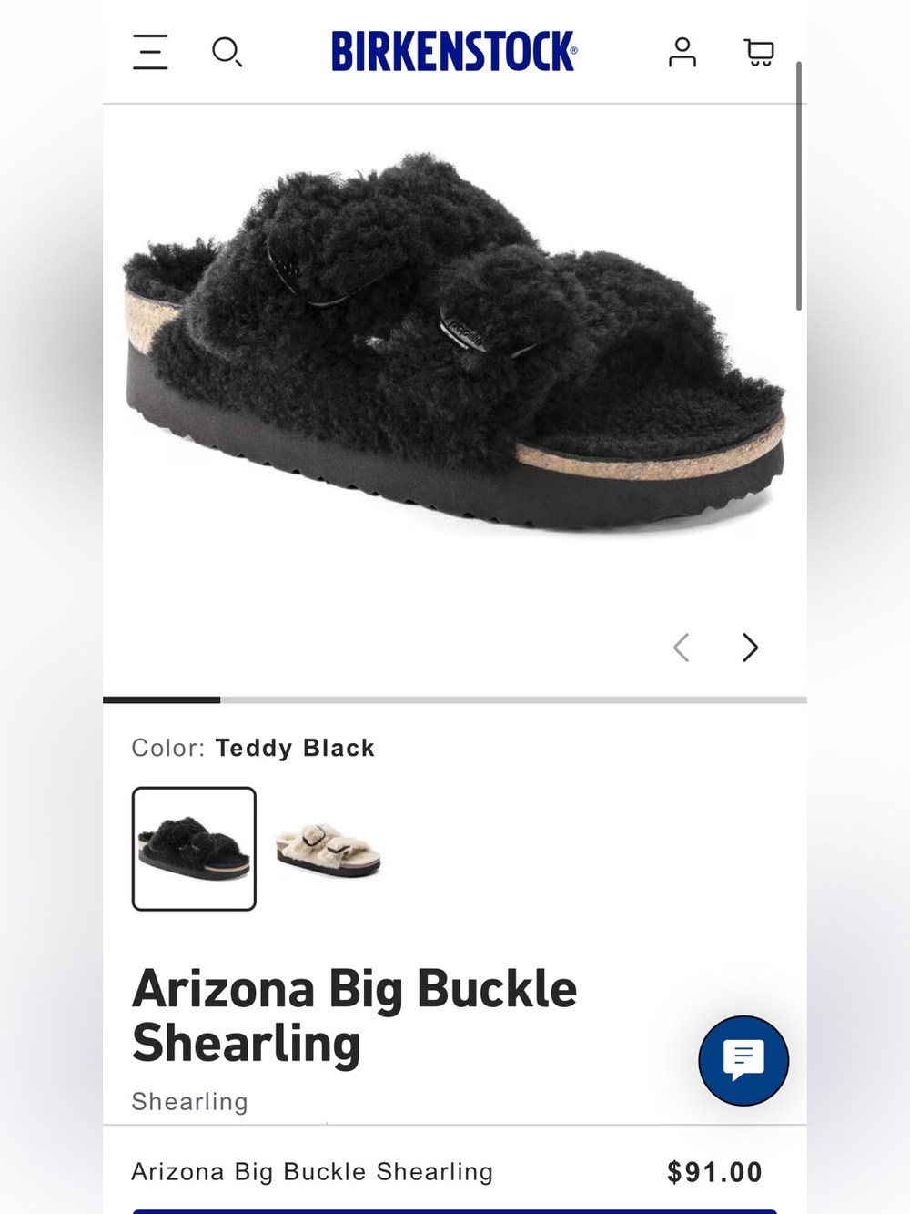 Arizona Big Buckle Shearling Birkenstock Sandal - Teddy Black